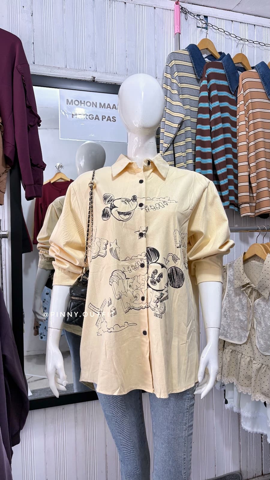 Kemeja HBT Mickey — Kuning Muda