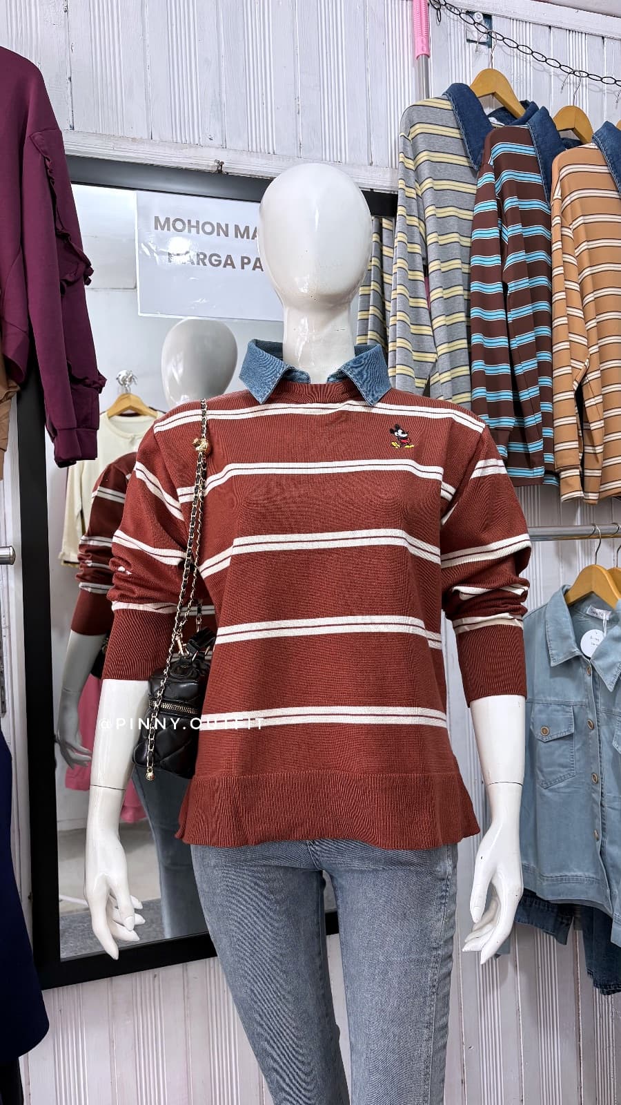 Rajut Salur Kerah Jeans Mickey — Bata