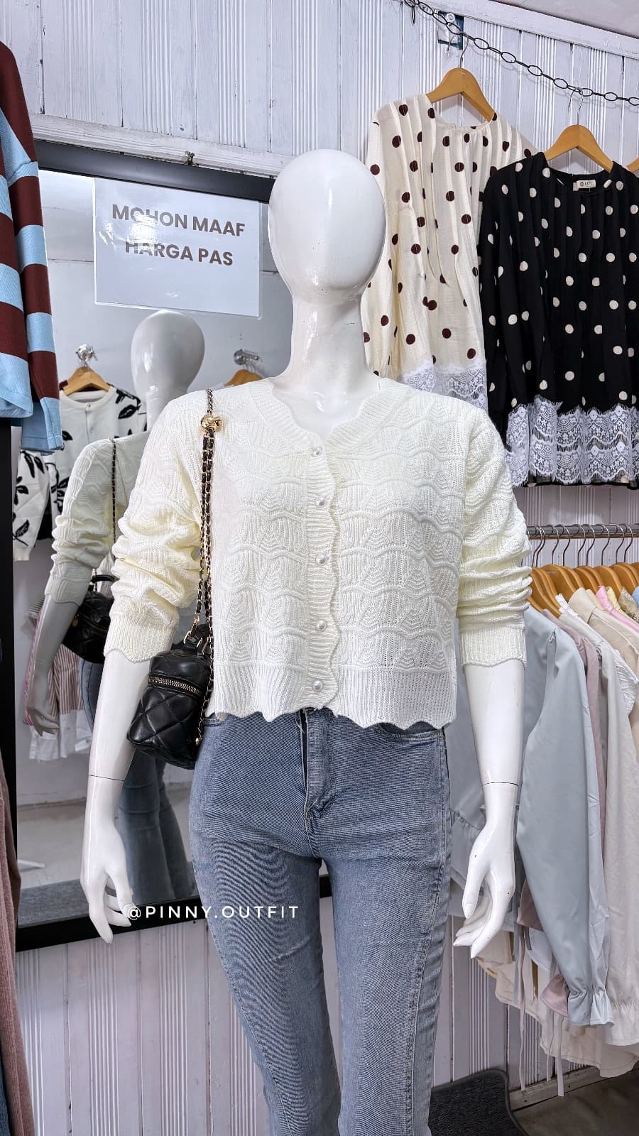 Cardi Knit Polos Tekstur — Putih