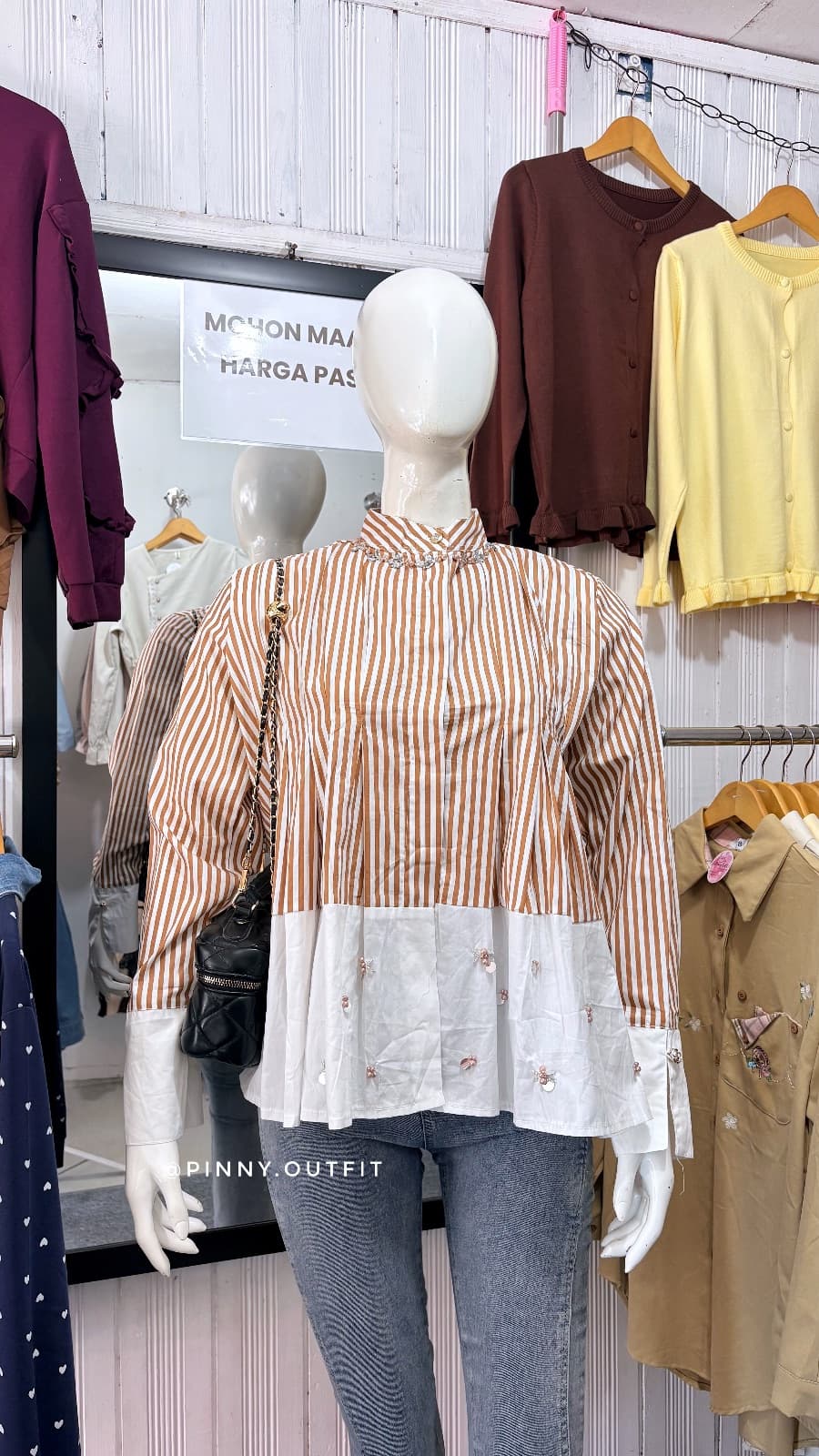 Kemeja Salur Mute — Coklat
