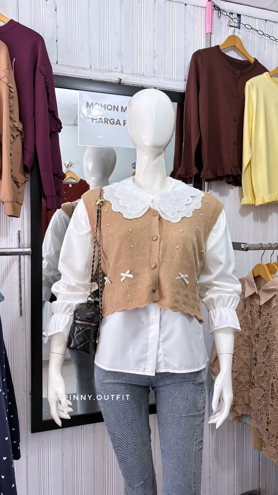 Blouse Vest Knit — Coklat