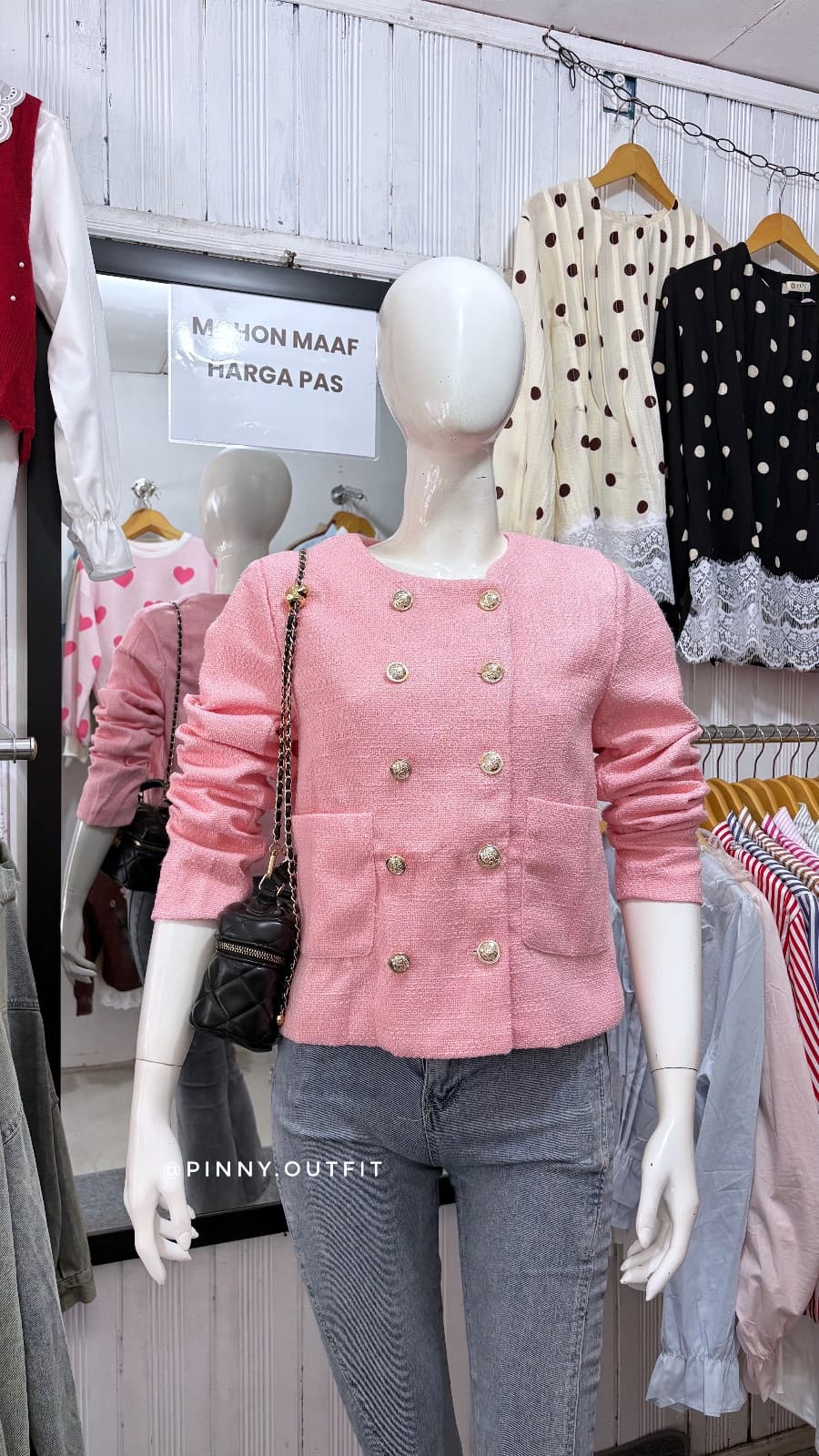 Blazer Import Kancing Saku — Pink