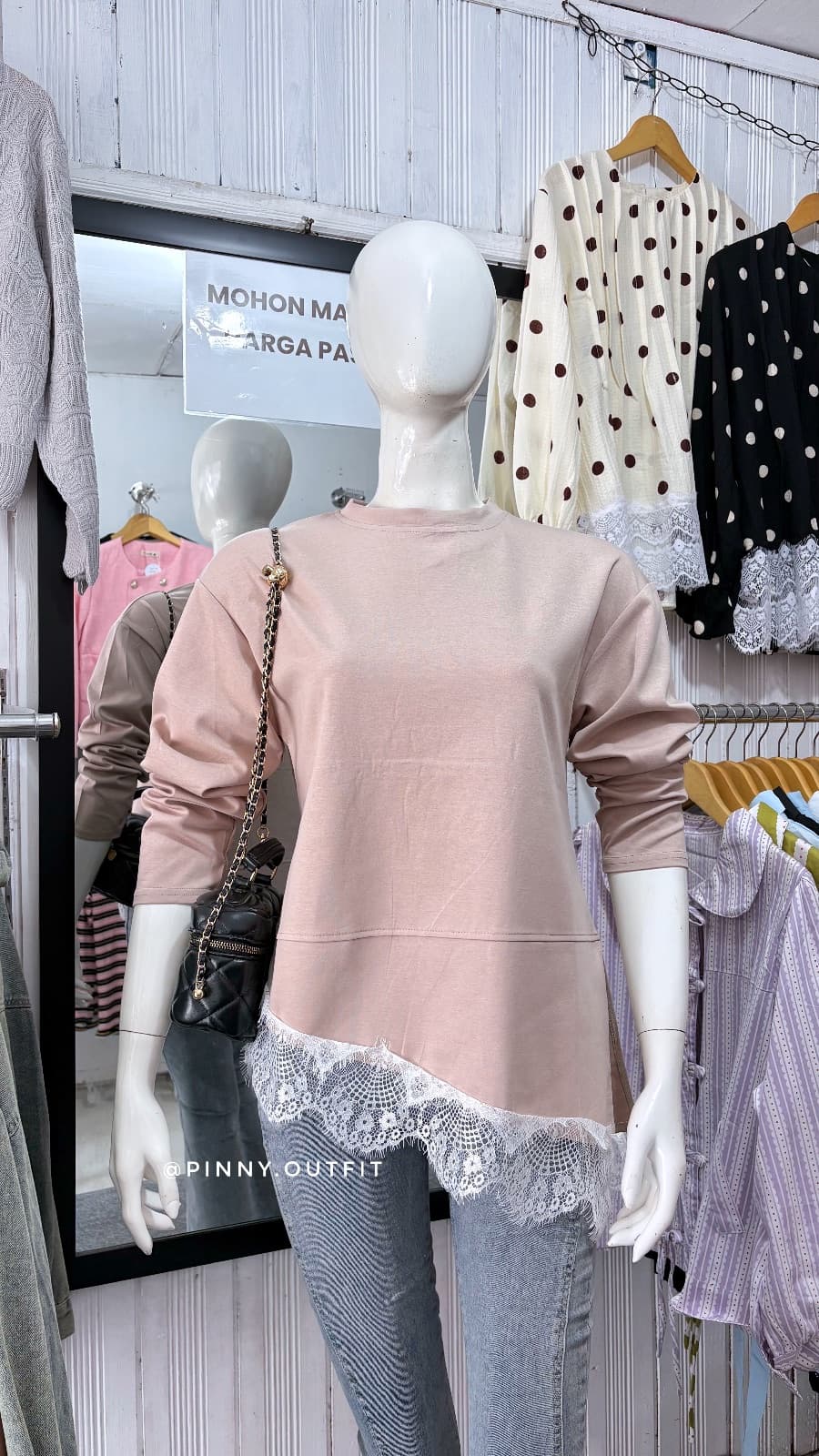 Kaos Polos Lace — Cream