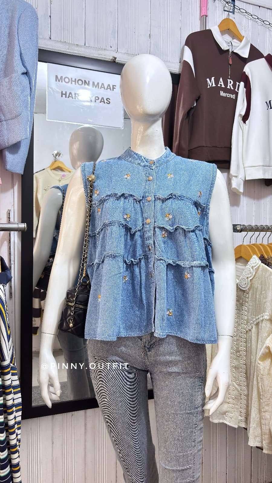 Vest Jeans Bunga — Biru Muda
