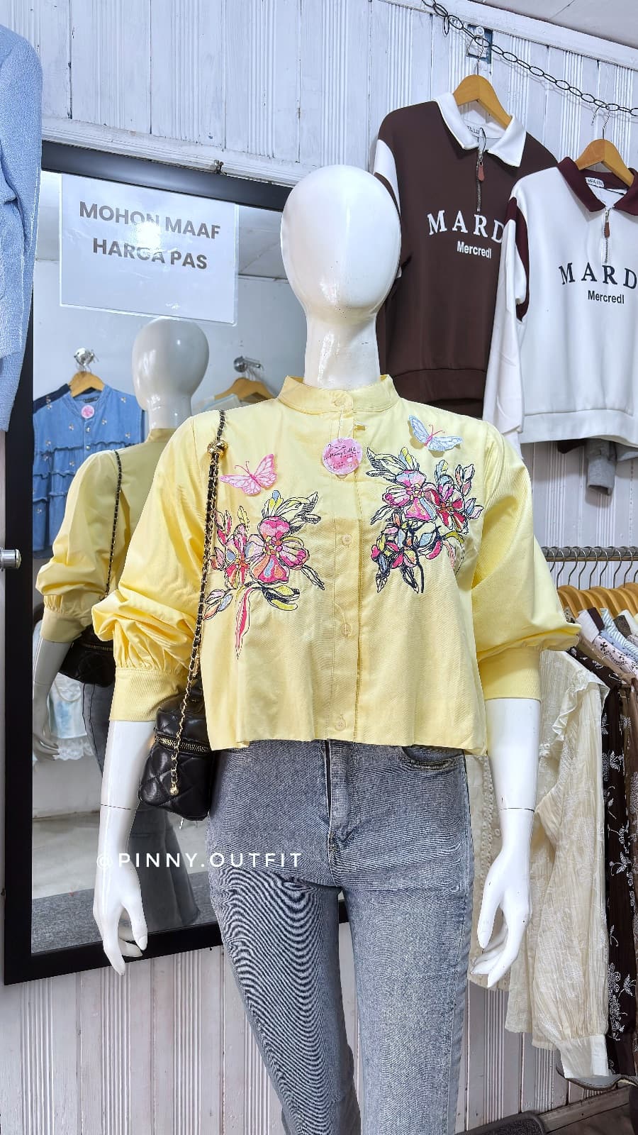 Blouse Crop Bunga — Kuning